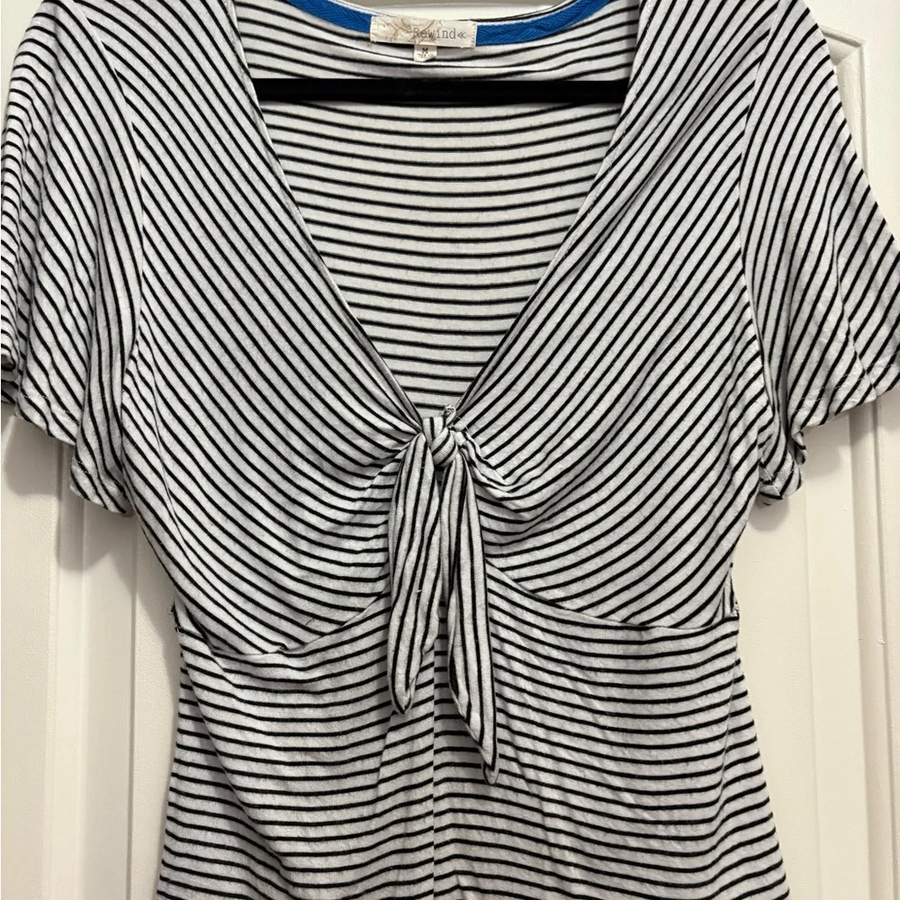 Free People Black and White Tie Front Fitted Blouse - Picture 3 of 6